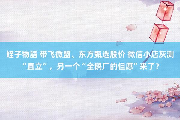 姪子物語 带飞微盟、东方甄选股价 微信小店灰测“直立”，另一个“全鹅厂的但愿”来了？