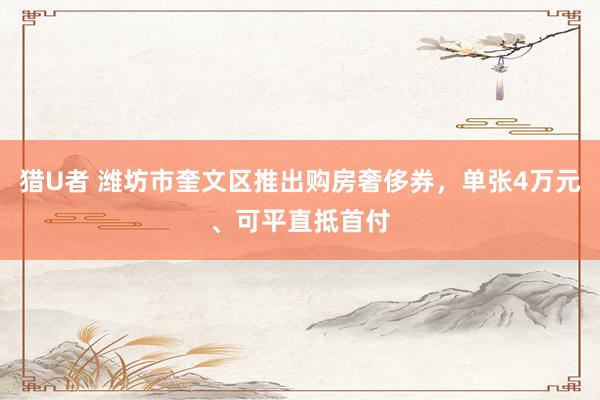 猎U者 潍坊市奎文区推出购房奢侈券，单张4万元、可平直抵首付